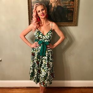 Lapis Green Garden Print Cotton Midi Dress